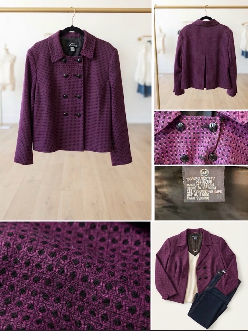 💜 Vintage Sergio D'Angelo Purple Tweed Boxy Crop Jacket Size 24W ✨